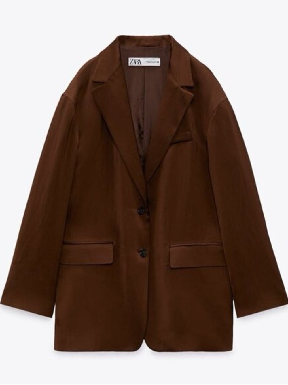 NWOT Zara Brown Satin Effect Oversized Blazer (Matching Pants Available)